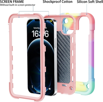 iPhone 12 Pro Max Case 6.7&quot; - กันกระแทกแบบหนัก, รองเท้าแหวน, หน้าจอกระจก &amp; ตัวป้องกันเลนส์กล้อง (สีชมพูสายรุ้ง)