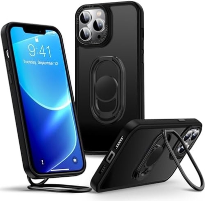 ปรางขึ้นสําหรับ iPhone 12 Pro Max Case ด้วยสแตนด์ โทรศัพท์ Case Clear กับตัวถือแหวนคู่ [ปรับและพับได้]