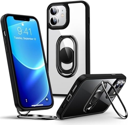 ปรางขึ้นสําหรับ iPhone 12 Pro Max Case ด้วยสแตนด์ โทรศัพท์ Case Clear กับตัวถือแหวนคู่ [ปรับและพับได้]