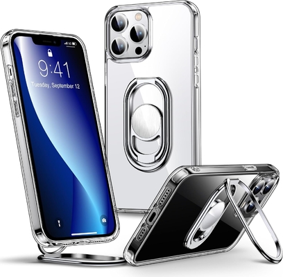 ปรางขึ้นสําหรับ iPhone 12 Pro Max Case ด้วยสแตนด์ โทรศัพท์ Case Clear กับตัวถือแหวนคู่ [ปรับและพับได้]