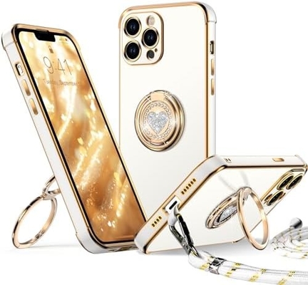 iPhone 12 Pro Max Case พร้อมสแตนด์ เคสโทรศัพท์ พร้อมคิกสแตนด์วงจรคู่ ผู้หญิง ผู้หญิง Bling เคสคุ้มกันหรูหู