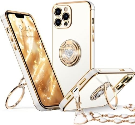 iPhone 12 Pro Max Case พร้อมสแตนด์ เคสโทรศัพท์ พร้อมคิกสแตนด์วงจรคู่ ผู้หญิง ผู้หญิง Bling เคสคุ้มกันหรูหู