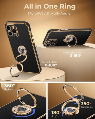 iPhone 12 Pro Max Case พร้อมสแตนด์ เคสโทรศัพท์ พร้อมคิกสแตนด์วงจรคู่ ผู้หญิง ผู้หญิง Bling เคสคุ้มกันหรูหู