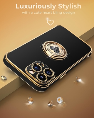 iPhone 12 Pro Max Case พร้อมสแตนด์ เคสโทรศัพท์ พร้อมคิกสแตนด์วงจรคู่ ผู้หญิง ผู้หญิง Bling เคสคุ้มกันหรูหู