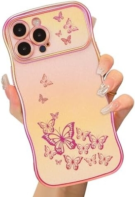 iPhone 13 case โทรศัพท์เด็กผู้หญิง กรอบคลื่นทรงโค้ง รูปแบบกระพริกผสมหรู ทอง TPU ป้องกันเลนส์