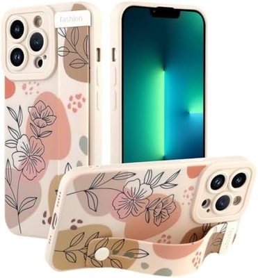 iPhone 12 Pro Max กรอบซิลิโคนพร้อมสายสําหรับผู้หญิง เด็กหญิงดอกไม้ดอกไม้น่ารัก