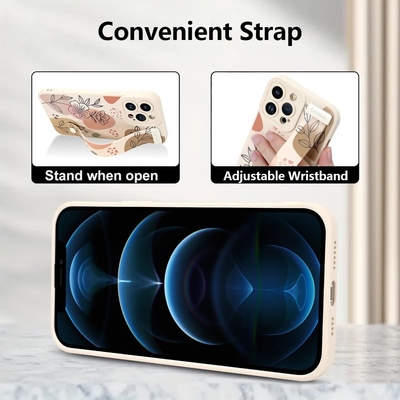 iPhone 12 Pro Max กรอบซิลิโคนพร้อมสายสําหรับผู้หญิง เด็กหญิงดอกไม้ดอกไม้น่ารัก