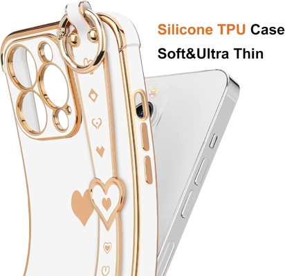 iPhone 12 Pro Cute Love-Heart Plating Strap Cover for Women Girls Bling ซิลิโคน กล้องเลนส์ ป้องกัน