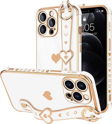 iPhone 12 Pro Cute Love-Heart Plating Strap Cover for Women Girls Bling ซิลิโคน กล้องเลนส์ ป้องกัน