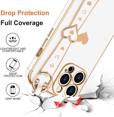 iPhone 12 Pro Cute Love-Heart Plating Strap Cover for Women Girls Bling ซิลิโคน กล้องเลนส์ ป้องกัน