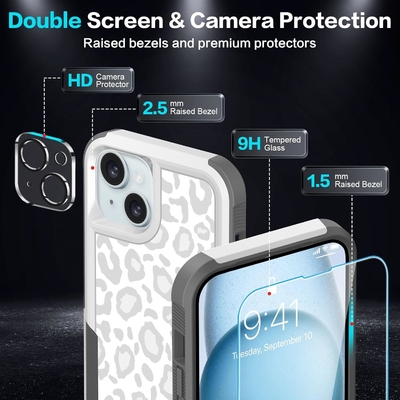 [5ใน 1 สําหรับ iphone 15 Plus กรุงเทพมหานคร,พร้อมกับ 2 แพ็ค Screen Protector + 2 แพ็ค Camera Lens Protector, Heavy-Duty ทนทาน