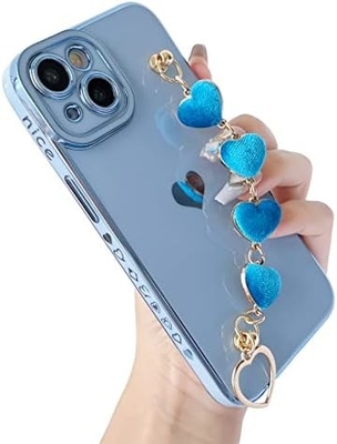 สําหรับ iPhone 12 Pro Max Case,Cute Plating Love Heart Wrist Strap Chain Bracelet Soft รองรับกับ
