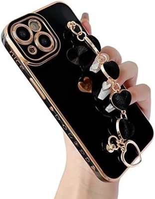 สําหรับ iPhone 12 Pro Max Case,Cute Plating Love Heart Wrist Strap Chain Bracelet Soft รองรับกับ