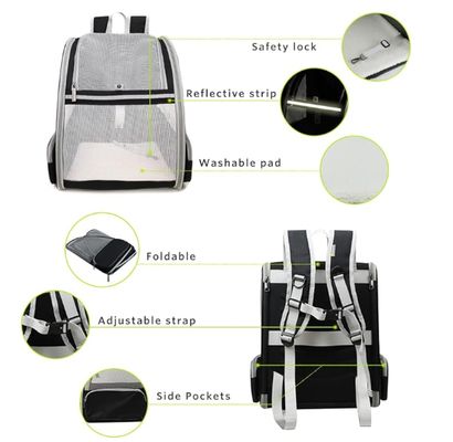 กระเป๋าเป้หลังสําหรับสัตว์เลี้ยงที่มีผ้าม่าน เหมาะสําหรับแมวและสุนัขขนาดเล็ก มีการออกแบบอากาศ, เข็มขัดความปลอดภัย, การสนับสนุนสล็อป, คุณสมบัติที่พับได้ และถูกออกแบบโดยเฉพาะสําหรับการเดินทาง, การเดินป่า,