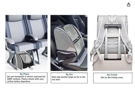 กระเป๋าเป้หลังสําหรับสัตว์เลี้ยงที่มีผ้าม่าน เหมาะสําหรับแมวและสุนัขขนาดเล็ก มีการออกแบบอากาศ, เข็มขัดความปลอดภัย, การสนับสนุนสล็อป, คุณสมบัติที่พับได้ และถูกออกแบบโดยเฉพาะสําหรับการเดินทาง, การเดินป่า,