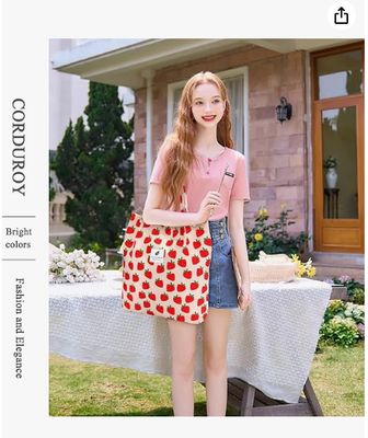 Tote ผู้หญิง ผู้หญิง, ความจุใหญ่ Corduroy สามารถนําไปใช้ได้อีกครั้ง กระเป๋ากระเป๋ากระเป๋ากระเป๋ากระเป๋า