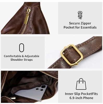 กระเป๋า Hobo สำหรับผู้หญิง, กระเป๋าสะพายไหล่หนังวีแกนแบบพับได้นุ่มพิเศษ, กระเป๋าถือ Tote ทรง Slouchy ทันสมัย