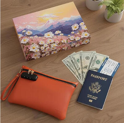 PU Leather Smell Proof Bag with Combination Lock Handy Cosmetic Bag with Handle Travel Money Cash Bag, Bank Pouch with Zipper.