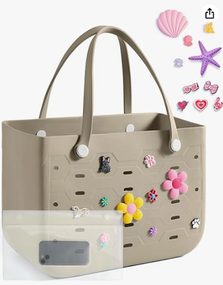 Beach Bag for Women, Water-resistant Rubber Tote Bag, Sandproof Vacation Essentials for Summer Swim Cruise Pool
