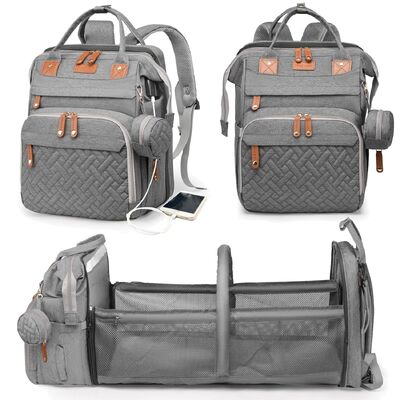 Baby Diaper Bag with Changing Station, Waterproof Diaper Bag Backpack for Moms Dads with USB Charging Port, Baby Shower Gifts, Baby essentials,Grey