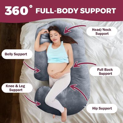 หมอนคนท้องสำหรับนอนหลับ - หมอนสำหรับคนท้องขนาด 57 นิ้วสำหรับสตรีมีครรภ์พร้อมปลอกถอดซักได้ - รองรับหลัง หน้าท้อง คอ ขา และสะโพก - หมอนเต็มตัวรูปตัว V, U, หรือรูปทรงต่างๆ สีเทาเวลเวท