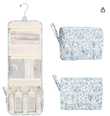 Small Hanging Toiletry Bag for Women, Floral Hanging Organizer | Portable Travel Bag for Travel-Sized Shower Dopp Kit, Waterproof Toiletries Organizer with 3 Compartments for Outdoor