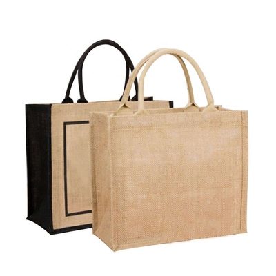 เคลือบ Burlap Jute Shopping Grocery Tote กระเป๋าเคลือบ PE นำมาใช้ใหม่