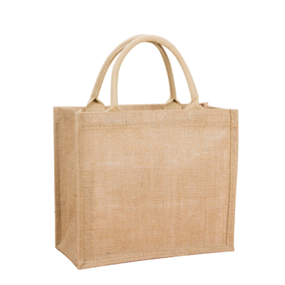 เคลือบ Burlap Jute Shopping Grocery Tote กระเป๋าเคลือบ PE นำมาใช้ใหม่